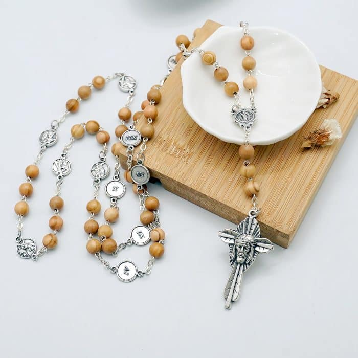 手工橄榄木苦路念珠 - 耶稣圣面主题 - 意大利祈祷配件 Catholic religious art