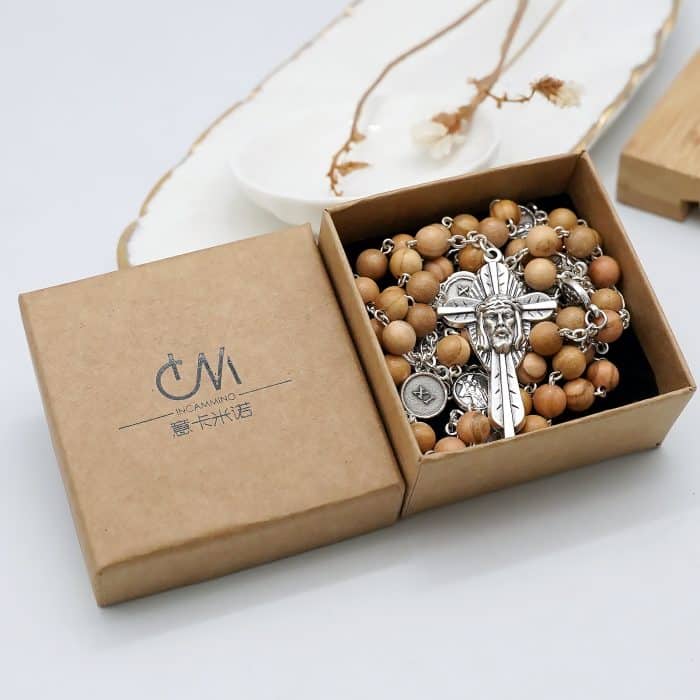 手工橄榄木苦路念珠 - 耶稣圣面主题 - 意大利祈祷配件 Catholic religious art