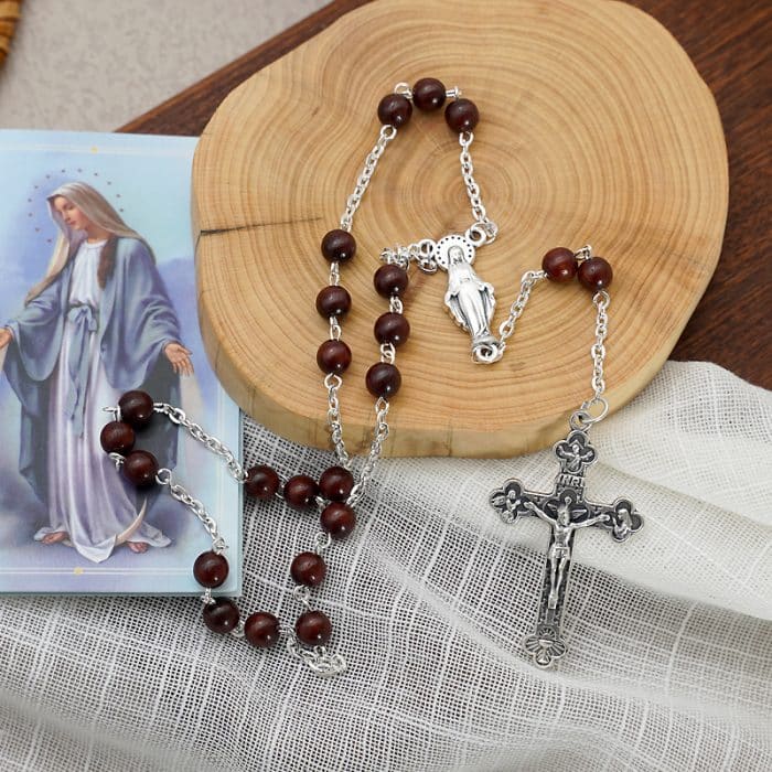 手工制作玫瑰木德性念珠经 - 配意大利合金配件 Catholic religious art