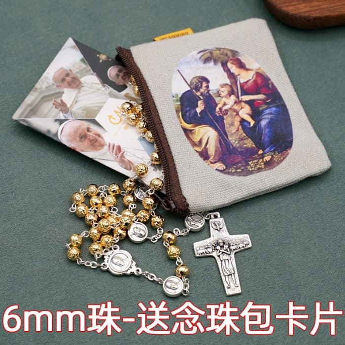 玫瑰念珠-耶稣善牧-配6毫米金色圆珠-送念珠包 Catholic religious art