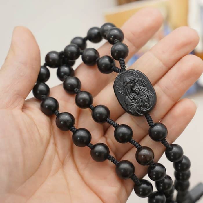 玫瑰念珠-黑檀-圣母子经典款-8/10mm珠-（送蓝包） Catholic religious art