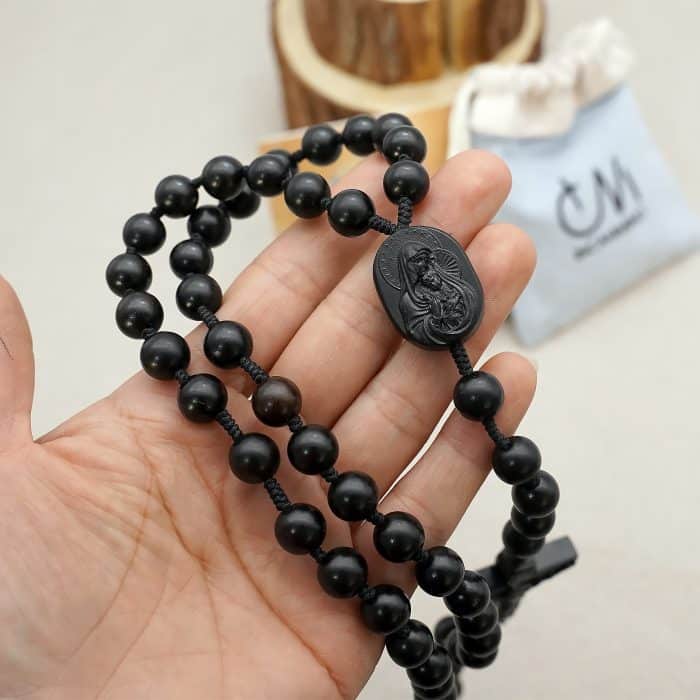 玫瑰念珠-黑檀-圣母子经典款-8/10mm珠-（送蓝包） Catholic religious art
