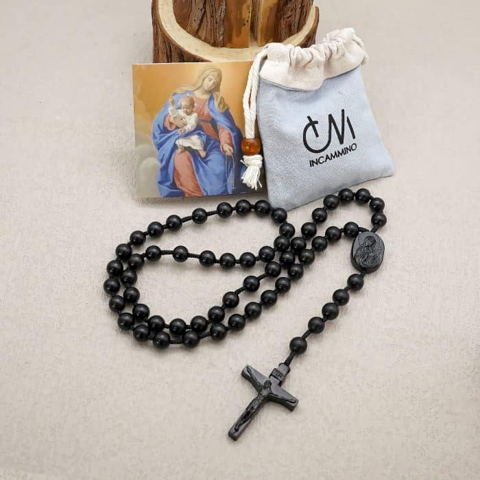 玫瑰念珠-黑檀-圣母子经典款-8/10mm珠-（送蓝包） Catholic religious art