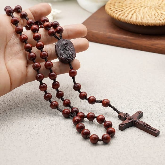 玫瑰念珠-紫檀圣母子经典款-8mm珠 Catholic religious art