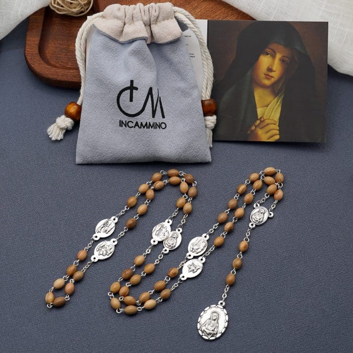 七苦念珠-椭圆橄榄木-5x7mm Catholic religious art