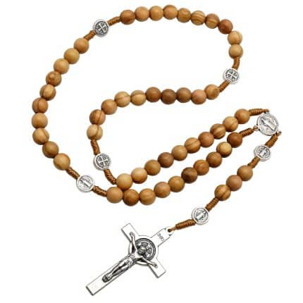 手工圣本笃玫瑰念珠 - 橄榄木珠与祈祷卡