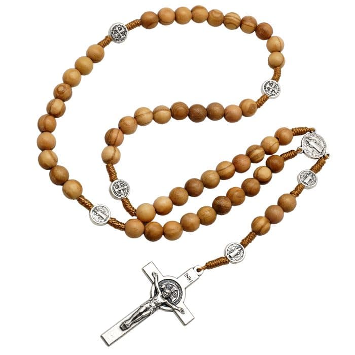 手工圣本笃玫瑰念珠 - 橄榄木珠与祈祷卡 Catholic religious art
