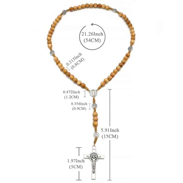 手工圣本笃玫瑰念珠 - 橄榄木珠与祈祷卡 Catholic religious art