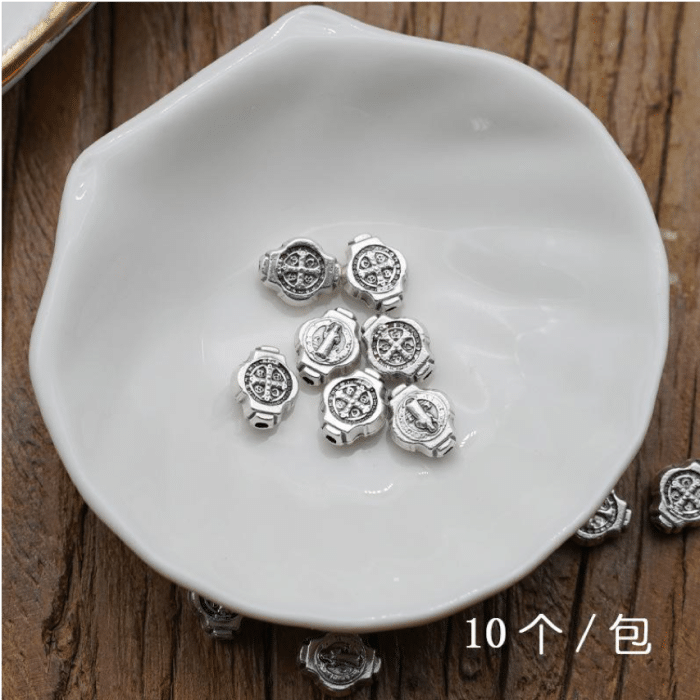 DIY珠子-本笃-锌合金-镀银-8mm-10颗/包 Catholic religious art