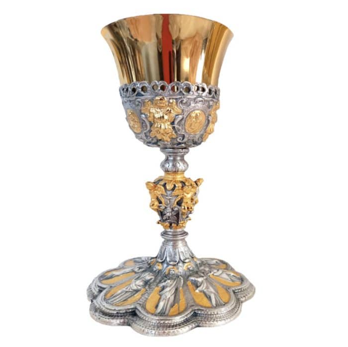 圣爵 - 铸造八圣像 - 杯直径9.5厘米，高23厘米 Catholic religious art