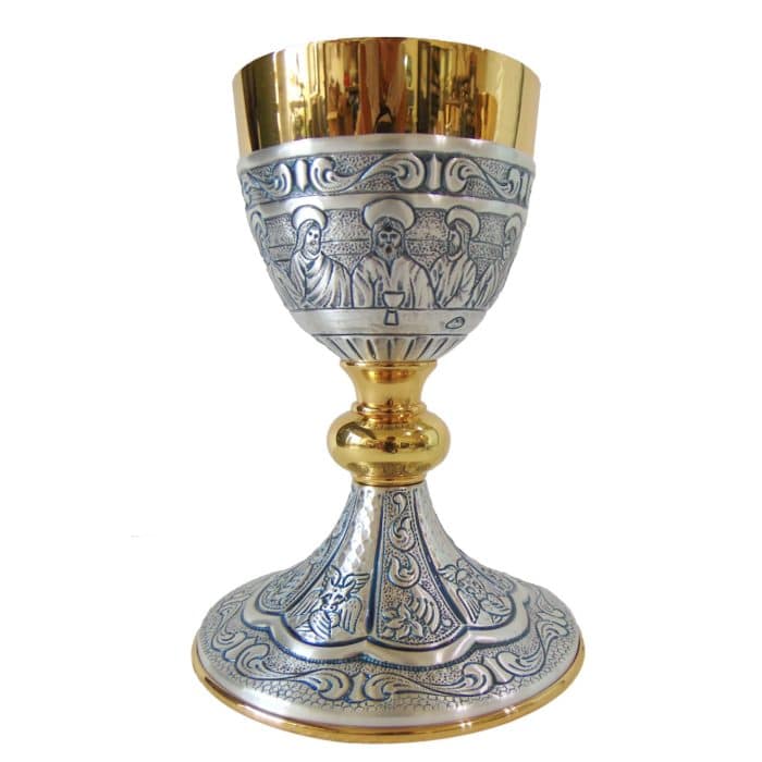 罗曼式圣爵 - 最后的晚餐主题 - 手工錾刻 - 杯直径10厘米，高18.5厘米 Catholic religious art