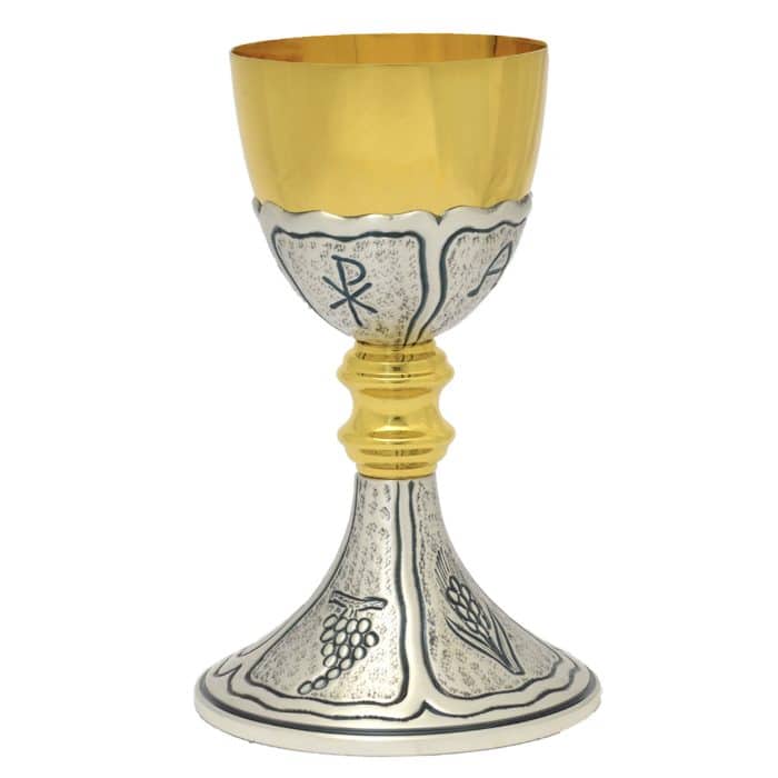 錾刻圣爵 - 葡萄和象征 - 杯直径10厘米，高21厘米 Catholic religious art