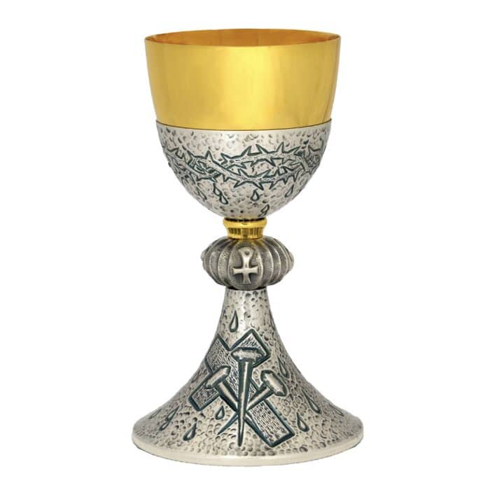 手工錾刻圣爵 - 耶稣受难象征 - 杯直径10厘米，高21厘米 Catholic religious art