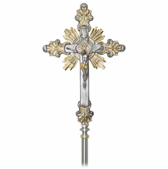 传统游行十字架配杆 - 双色 30x45cm Catholic religious art