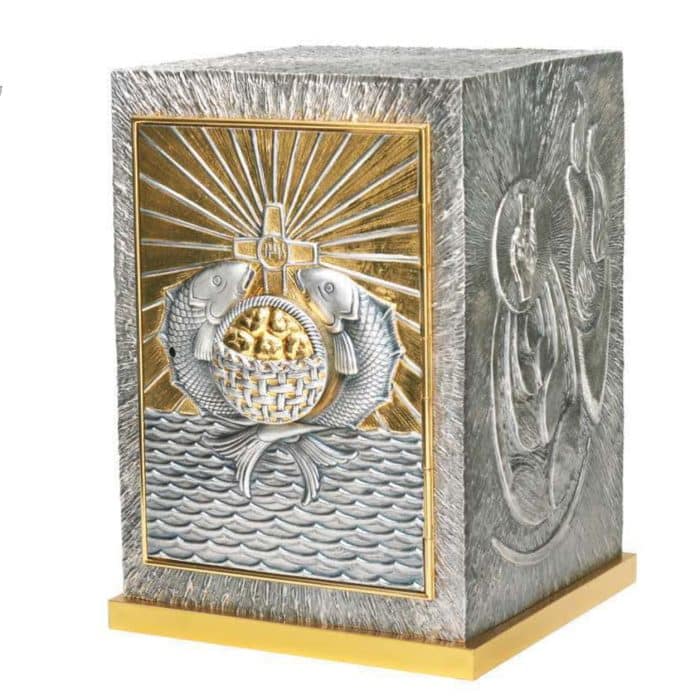 青铜斋堂圣体龛，双色门设计，带展示功能 Catholic religious art