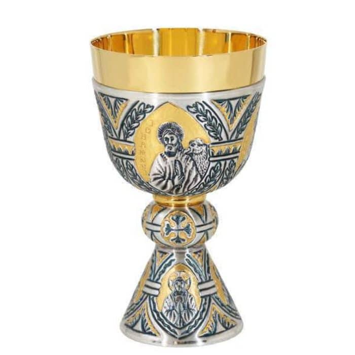 錾刻金属圣爵，杯直径11厘米，高19厘米 Catholic religious art