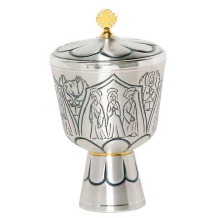 雕刻金属圣体盒，杯直径12厘米，高21厘米 Catholic religious art