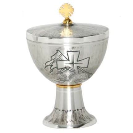 雕刻金属圣体盒，杯直径12厘米，高18厘米