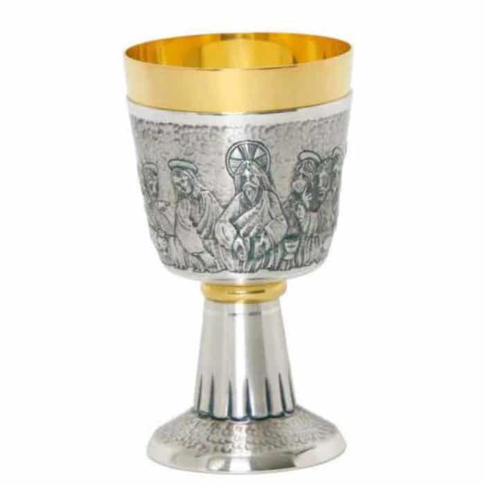浮雕錾刻金属圣爵，杯直径9厘米，高16.5厘米 Catholic religious art
