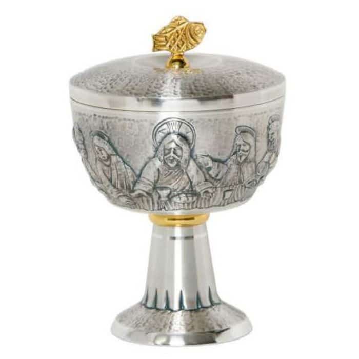 浮雕雕刻金属圣体盒，杯直径12厘米，高18厘米 Catholic religious art