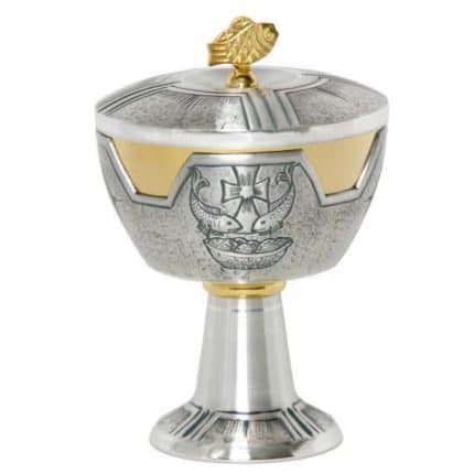 雕刻金属圣体盒，杯直径12厘米，高18厘米