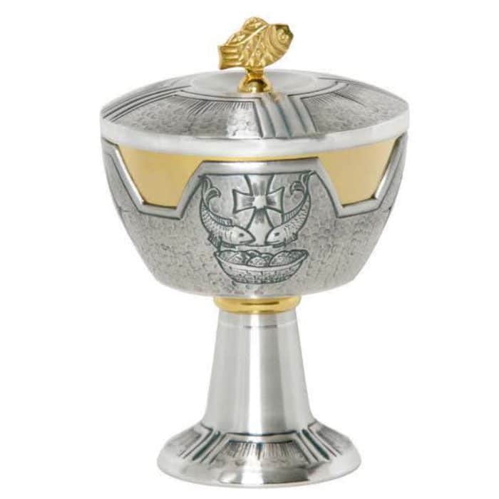 雕刻金属圣体盒，杯直径12厘米，高18厘米 Catholic religious art