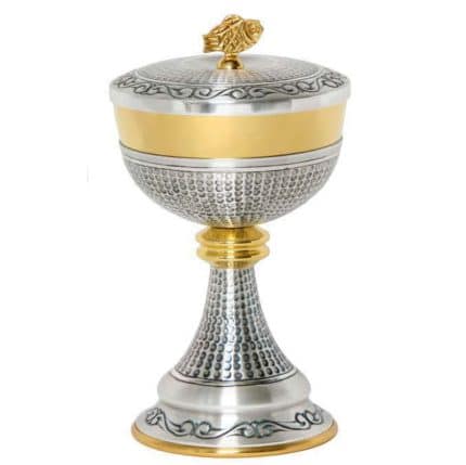 【现货】雕刻金属圣体盒，杯直径12厘米，高22.5厘米