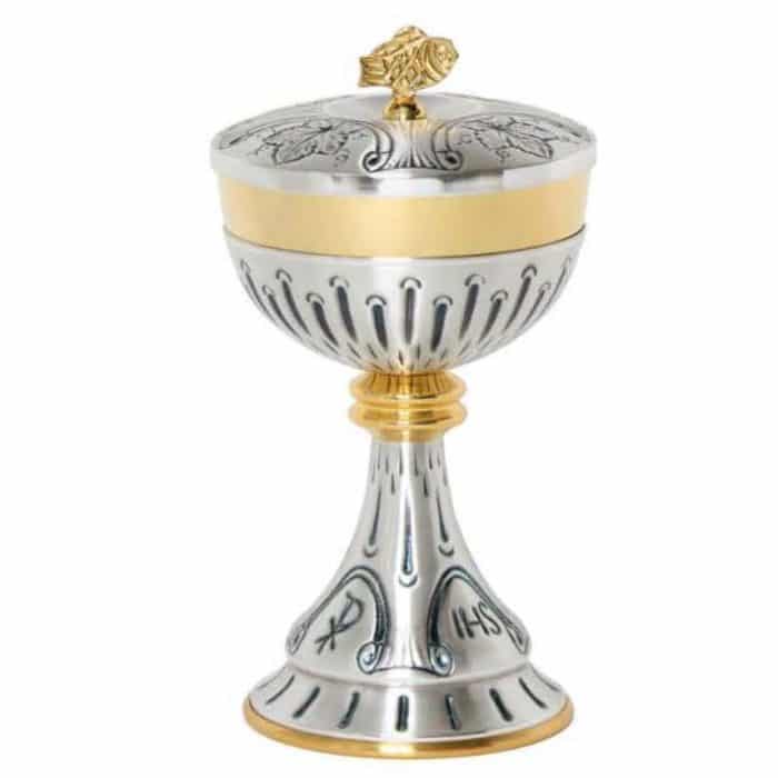 雕刻金属圣体盒，杯直径12厘米，高22.5厘米 Catholic religious art