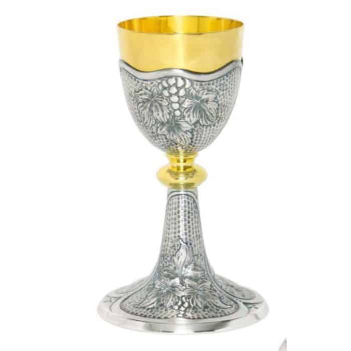 浮雕錾刻金属圣爵，杯直径9厘米，高20.5厘米 Catholic religious art