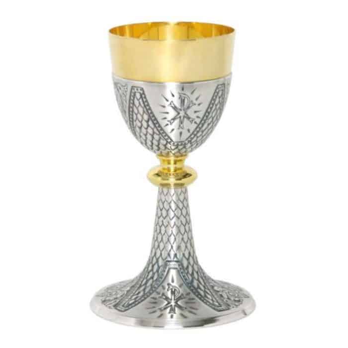 錾刻金属圣爵，杯直径9厘米，高20.5厘米 Catholic religious art