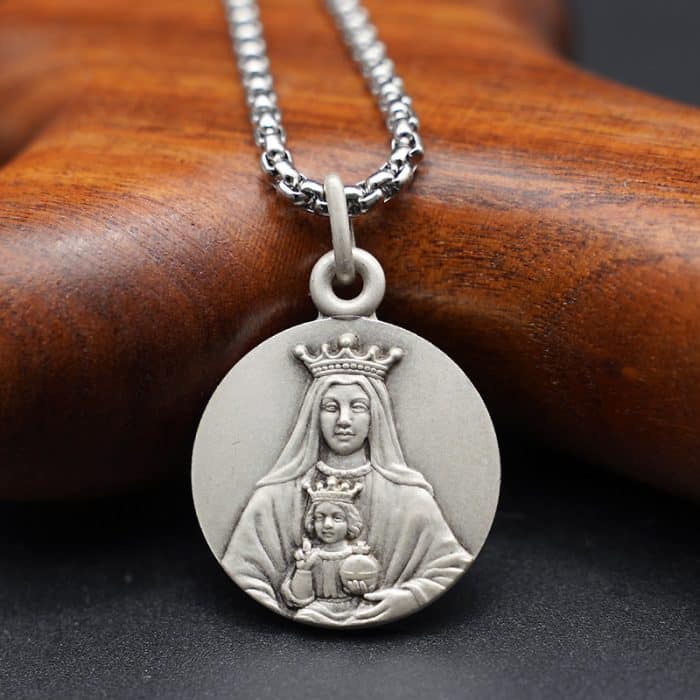 法国银圣牌-科罗莫托圣母-18mm-送钛钢链 Catholic religious art