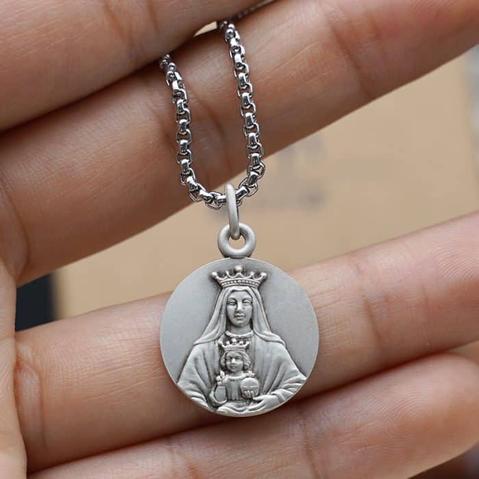 法国银圣牌-科罗莫托圣母-18mm-送钛钢链 Catholic religious art