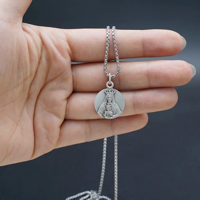 法国银圣牌-科罗莫托圣母-18mm-送钛钢链 Catholic religious art