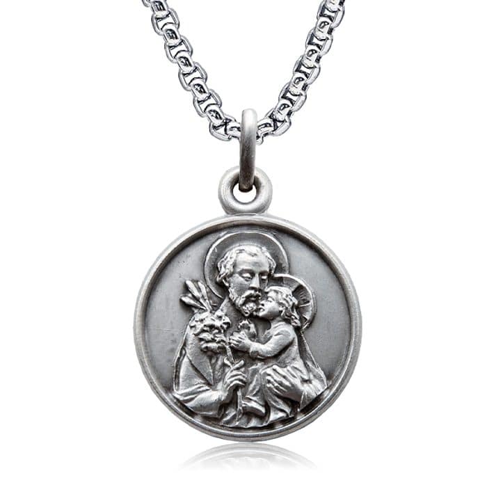法国银圣牌-圣若瑟-18mm-送钛钢链 Catholic religious art