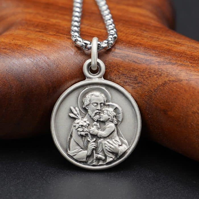 法国银圣牌-圣若瑟-18mm-送钛钢链 Catholic religious art