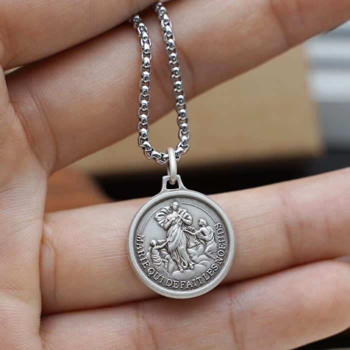 法国银圣牌-解结圣母-18mm-送钛钢链 Catholic religious art