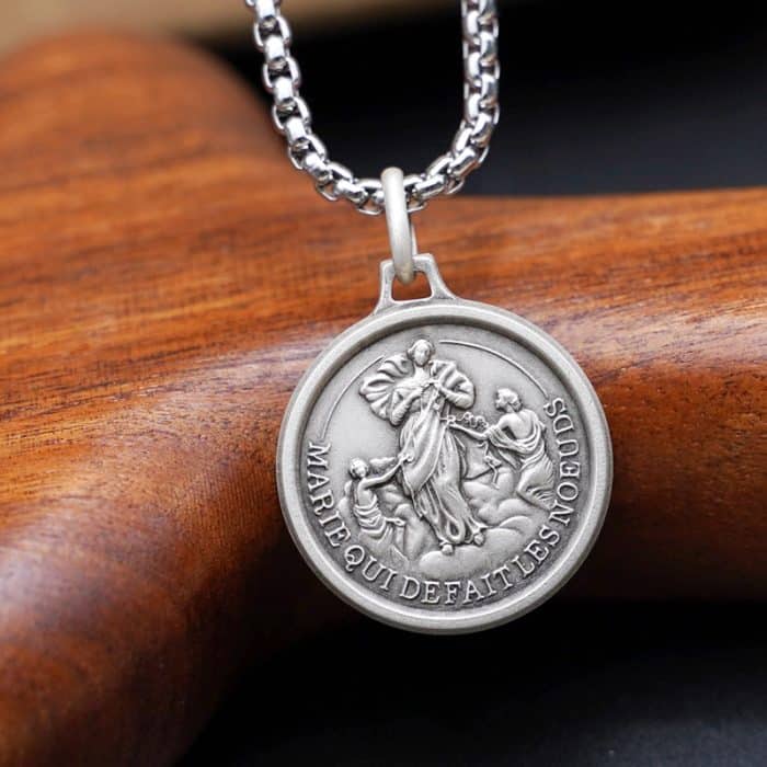 法国银圣牌-解结圣母-18mm-送钛钢链 Catholic religious art