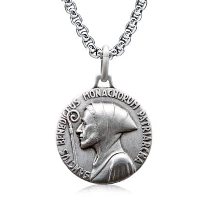 法国银圣牌-Fontgombault修道院圣本笃-18mm-送钛钢链