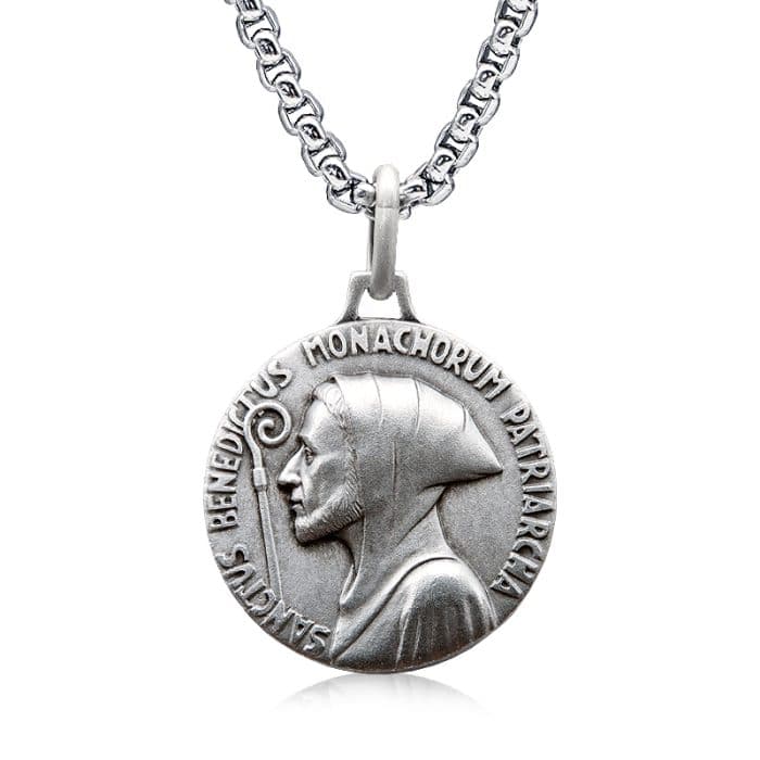 法国银圣牌-Fontgombault修道院圣本笃-18mm-送钛钢链 Catholic religious art