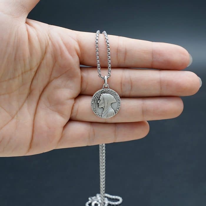 法国银圣牌-Fontgombault修道院圣本笃-18mm-送钛钢链 Catholic religious art