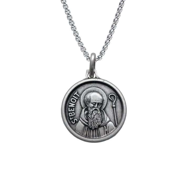 法国银圣牌- 圣本笃半身像 - 925银 - 1.8cm Catholic religious art