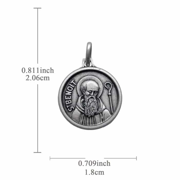 法国银圣牌- 圣本笃半身像 - 925银 - 1.8cm Catholic religious art