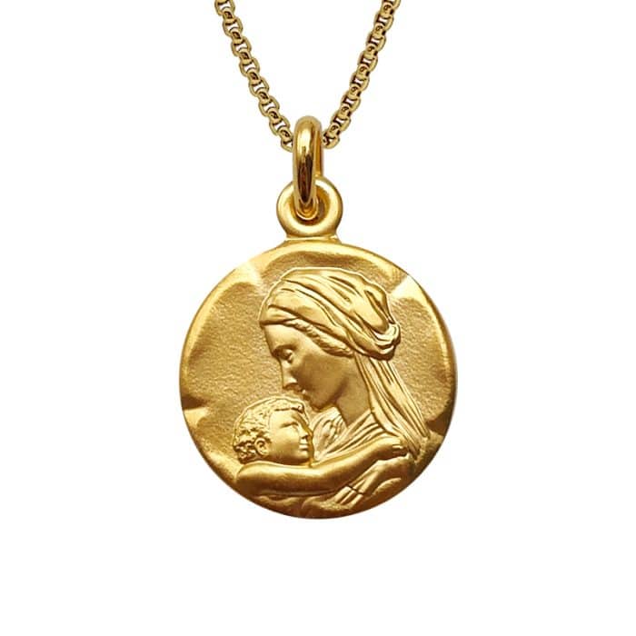 法国银圣牌- 温柔的圣母 - 金色 - 1.8cm Catholic religious art