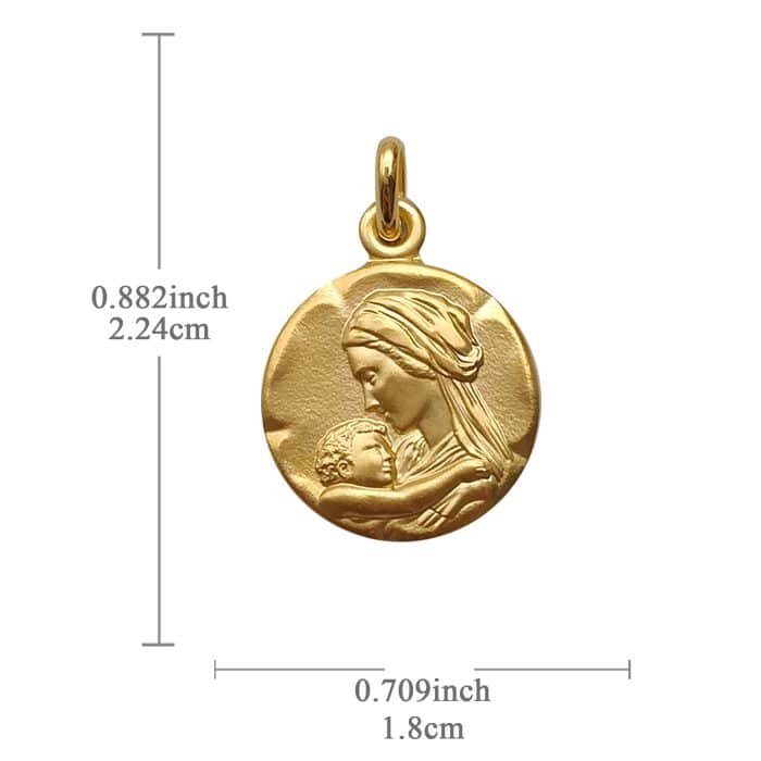 法国银圣牌- 温柔的圣母 - 金色 - 1.8cm Catholic religious art