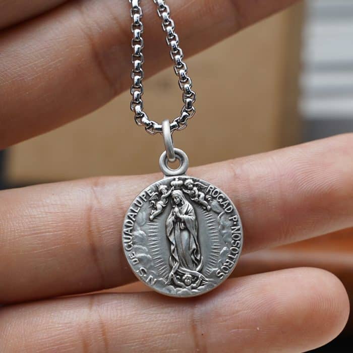 法国银圣牌-瓜达卢佩圣母-18mm-送钛钢链 Catholic religious art