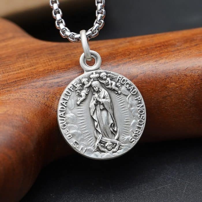 法国银圣牌-瓜达卢佩圣母-18mm-送钛钢链 Catholic religious art