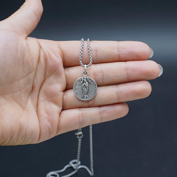 法国银圣牌-瓜达卢佩圣母-18mm-送钛钢链 Catholic religious art