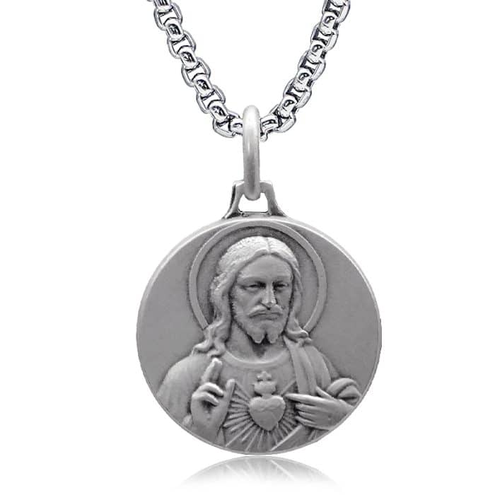 法国银圣牌-耶稣圣心-18mm-送钛钢链 Catholic religious art