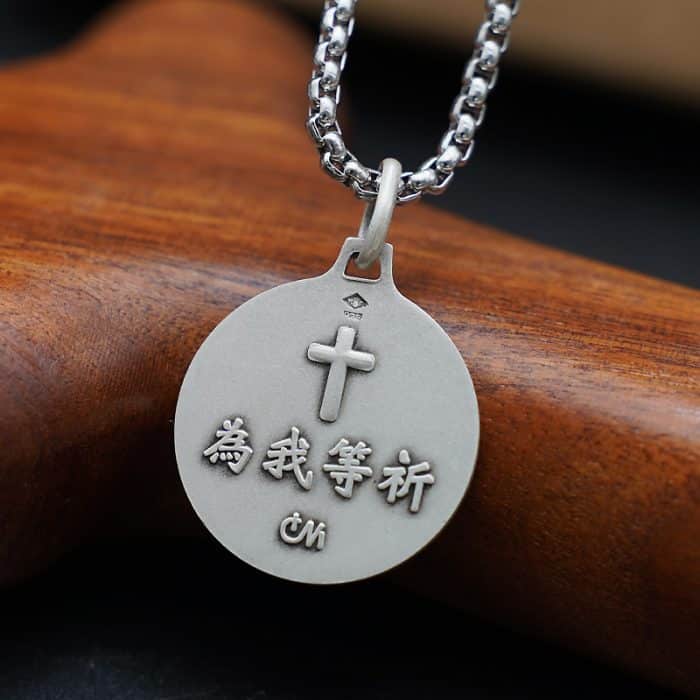 法国银圣牌-耶稣圣心-18mm-送钛钢链 Catholic religious art