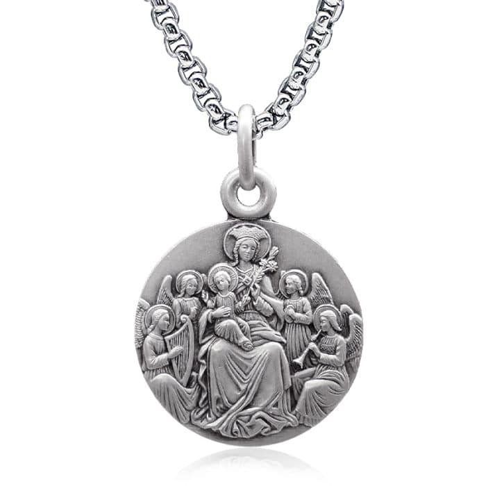 法国银圣牌-天使圣母-18mm-送钛钢链-送钛钢链 Catholic religious art